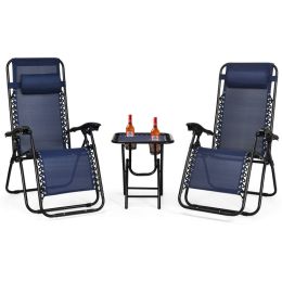 Folding Portable Zero Gravity Reclining Lounge Chairs & Table - 3 Pieces