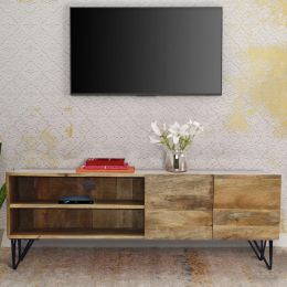 Industrial Style Mango Wood And Metal TV Stand With Storage