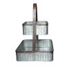 2 Tier Square Galvanized Metal Corrugated Tray with Arched Handle