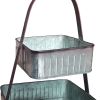 2 Tier Square Galvanized Metal Corrugated Tray with Arched Handle