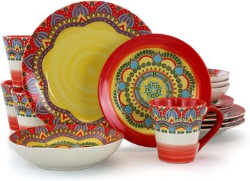 16 Piece Stoneware Dinnerware - Zen Mozaik - Red