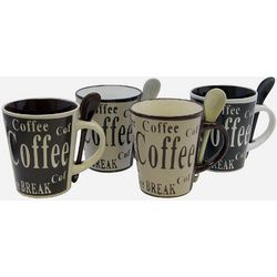 8 Piece 13 Ounce Coffee Mug with Spoon Set; Service for 4