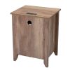 Nightstand Set of 2 Farmhouse Wood Bedside Tables with Charging Station Light Brown