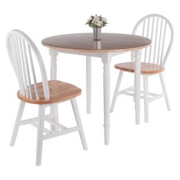 Drop Leaf Dining Table with Windsor Chairs; Natural and White - Sorella - 3 pcs