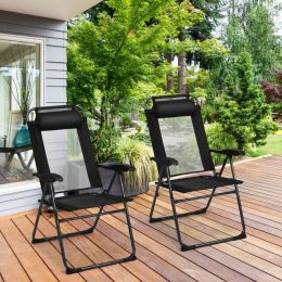 Patio Folding Adjustable Recliner Chairs with 7 Level Backrest - Black - 2 PCS