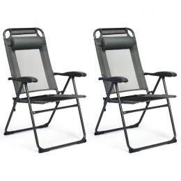 Patio Folding Adjustable Recliner Chairs with 7 Level Backrest - Gray - 2 PCS