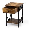 End Table, Night Stand with Metal Frame Set of 2 Rustic Brown