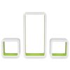 3 White-Green MDF Floating Wall Display Shelf Cubes Book/DVD Storage