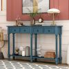 Console Table for Entryway with Drawers, Shelf Rectangular, Solid Wood Long Table Antique Navy