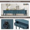 Console Table for Entryway with Drawers, Shelf Rectangular, Solid Wood Long Table Antique Navy