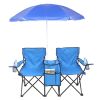 Double Folding Picnic Chair Umbrella Beverage Holder Portable Camping Chair