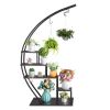 Flower Pot Stand Semicircle Iron For Balcony Patio Lawn Home Decoration Black 55.9"