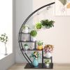 Flower Pot Stand Semicircle Iron For Balcony Patio Lawn Home Decoration Black 55.9"
