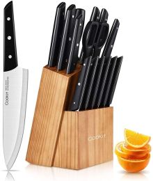 Knife Set Professional Chef, High Carbon Stainless Steel 15 Pieces with Wood Block