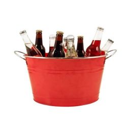 Galvanized Metal Red Tub (Color: red, silver)